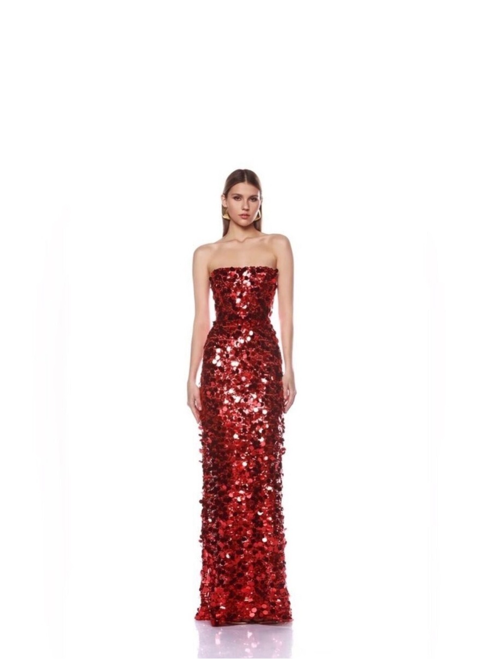 Bronx and Banco Strapless Red Sequin Gown